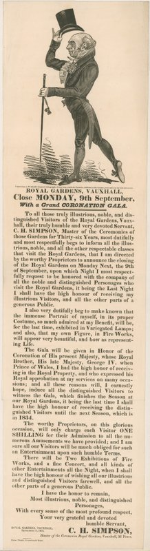 Königliche Gärten, Vauxhall. Krönungsgala, 9. September 1833 von English School
