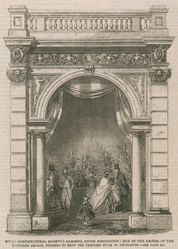 Gärten der Königlichen Gartenbaugesellschaft, South Kensington: Ein Bogen der nördlichen Arkade von English School
