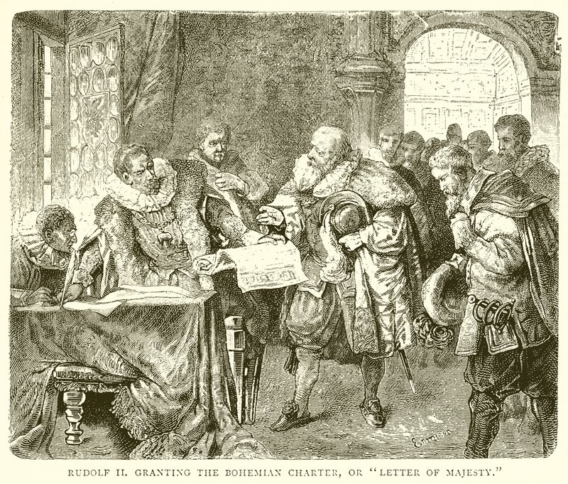 Rudolf II. gewährt die böhmische Charta oder Majestätsbrief von English School