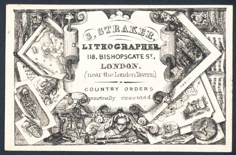 S Straker, Lithograph, Visitenkarte von English School