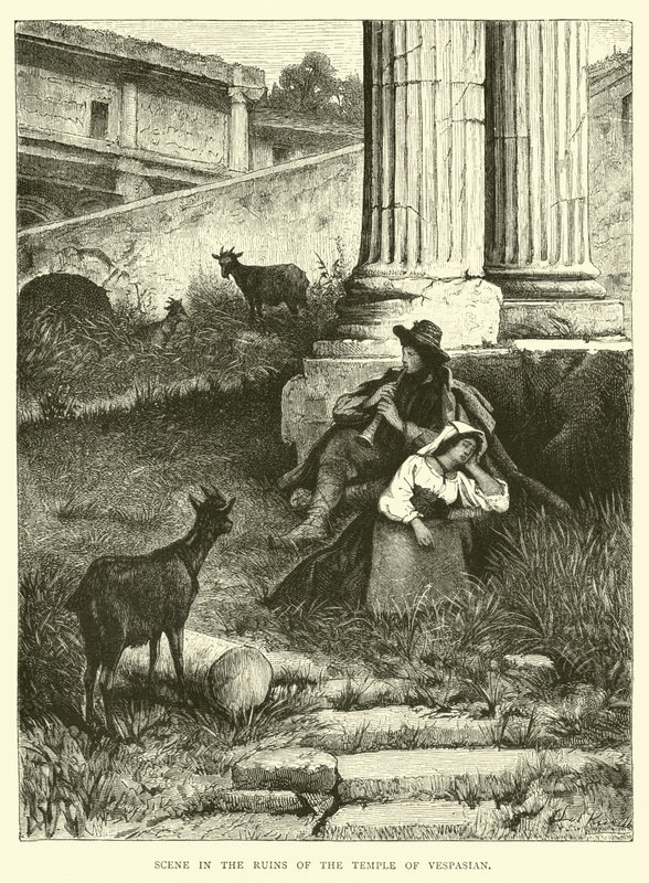 Szene in den Ruinen des Tempels des Vespasian von English School