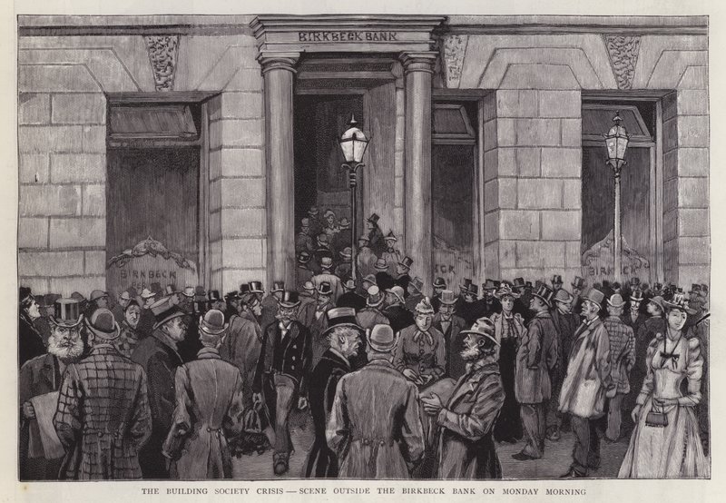 Szene vor der Birkbeck Bank, London, während der Bausparkassenkrise von 1892 von English School