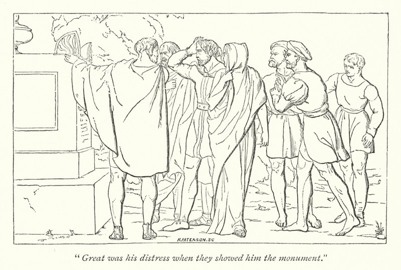 Shakespeares Perikles, Prinz von Tyrus; Cleon zeigt Perikles das Grab von Marina (Gravur) von English School