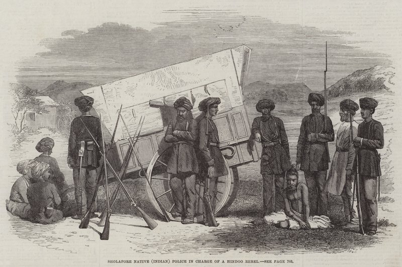 Sholapore einheimische (indische) Polizei mit einem Hindurebellen von English School