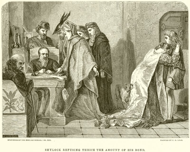 Shylock verweigert dreimal den Betrag seiner Schuld von English School