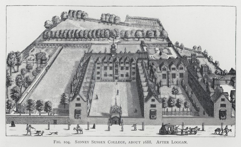 Sidney Sussex College, um 1688, nach Loggan (Gravur) von English School