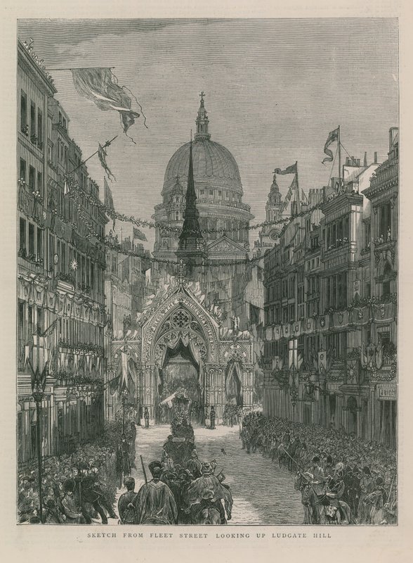 Skizze von der Fleet Street mit Blick auf den Ludgate Hill von English School