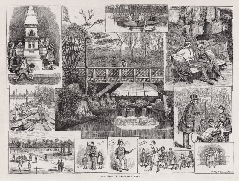Skizzen im Battersea Park (Gravur) von English School