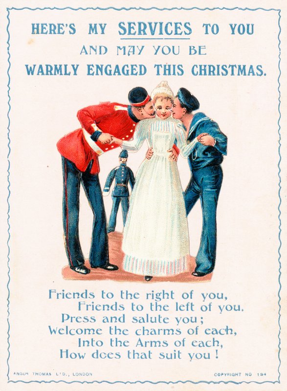 Soldaten küssen Mädchen, Weihnachtskarte von English School