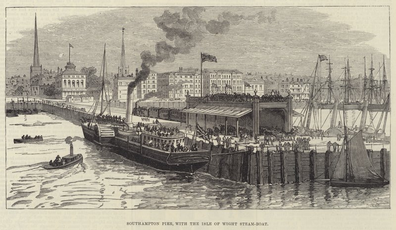 Southampton Pier, mit dem Isle of Wight Dampfschiff (Gravur) von English School