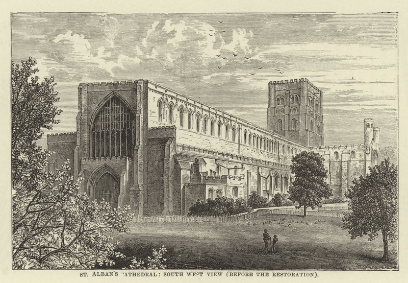 St Albans Kathedrale, Südwestansicht, vor der Restaurierung von English School