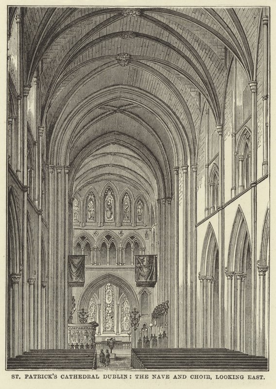 Kathedrale von St. Patrick, Dublin, das Kirchenschiff und der Chor, Blick nach Osten von English School