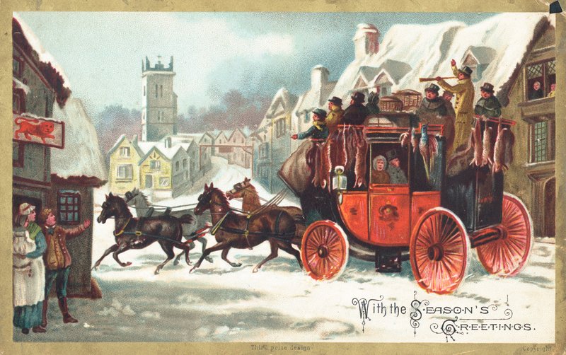 Postkutsche im Schnee, Weihnachtskarte von English School