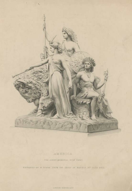 Statue, die Amerika darstellt, die das Albert Memorial schmückt von English School