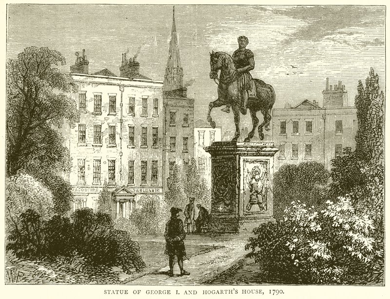 Statue von George I. und Hogarths Haus von English School