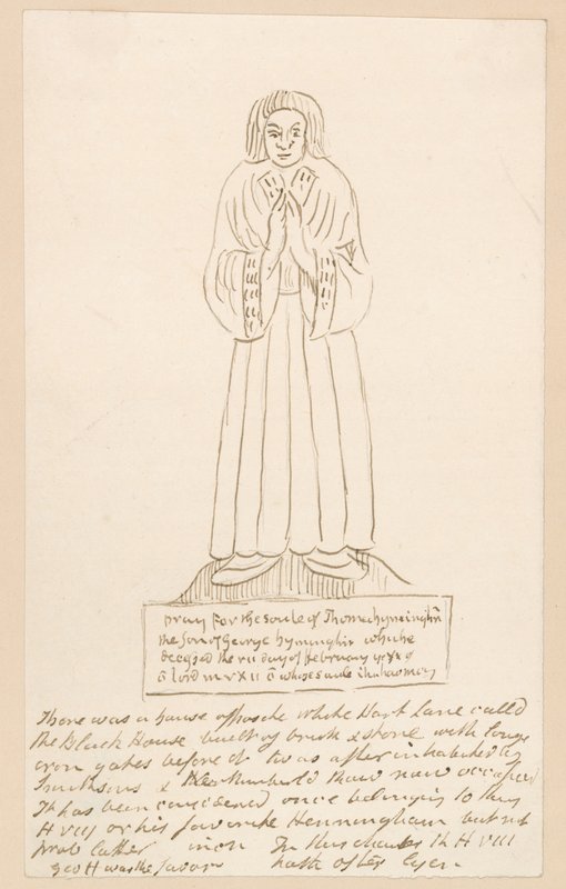 Statue, Grab von Thomas Lymington (Tinte auf Papier) von English School