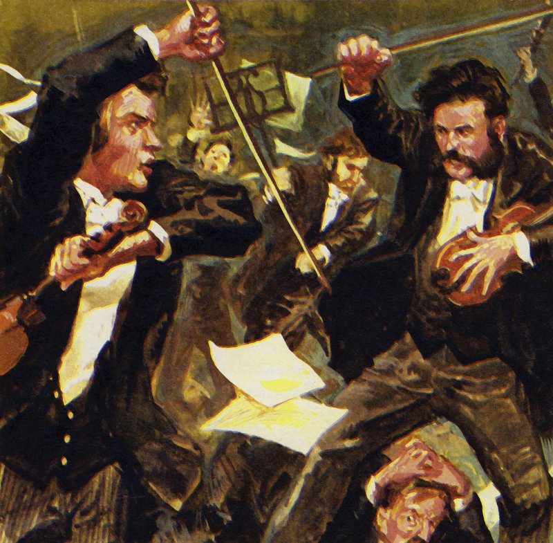 Strauss traf drei andere Geiger, aber sie gerieten bei einem Konzert in Streit von English School