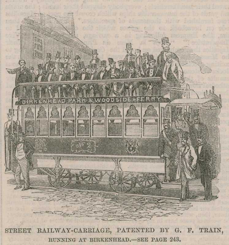 Straßenbahnwagen, patentiert von G. F. Train, in Birkenhead von English School
