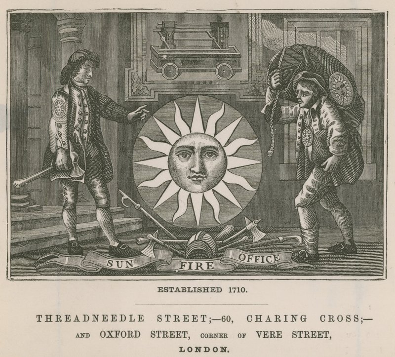 Sun Fire Office, Threadneedle Street, 60 Charing Cross und Oxford Street, London von English School