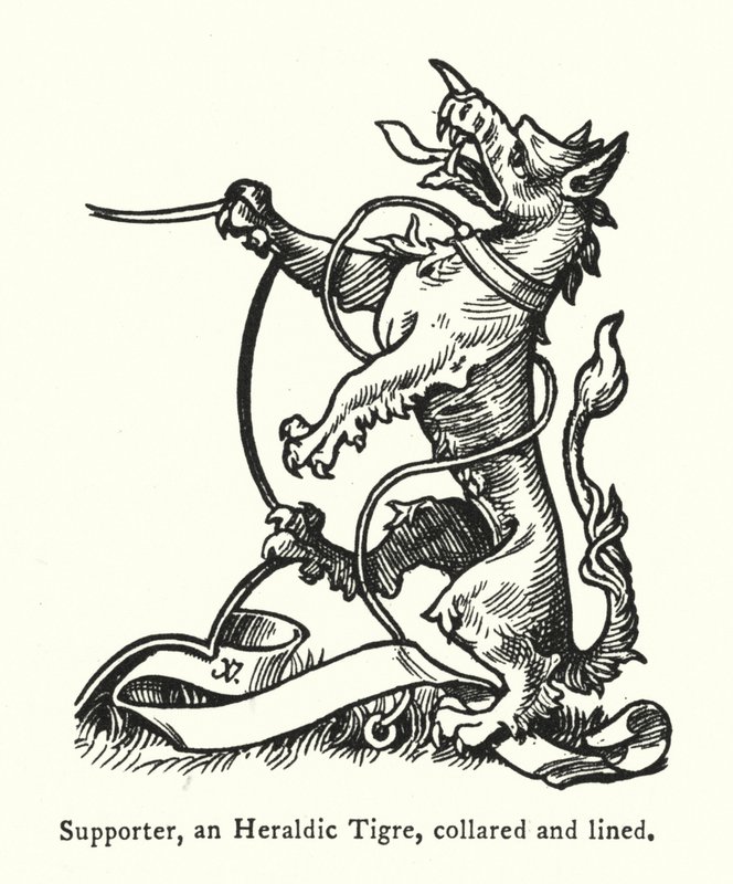 Unterstützer, ein heraldischer Tiger, mit Halsband und Leine (Gravur) von English School