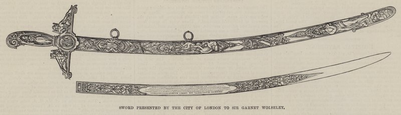 Schwert, präsentiert von der Stadt London an Sir Garnet Wolseley (Gravur) von English School