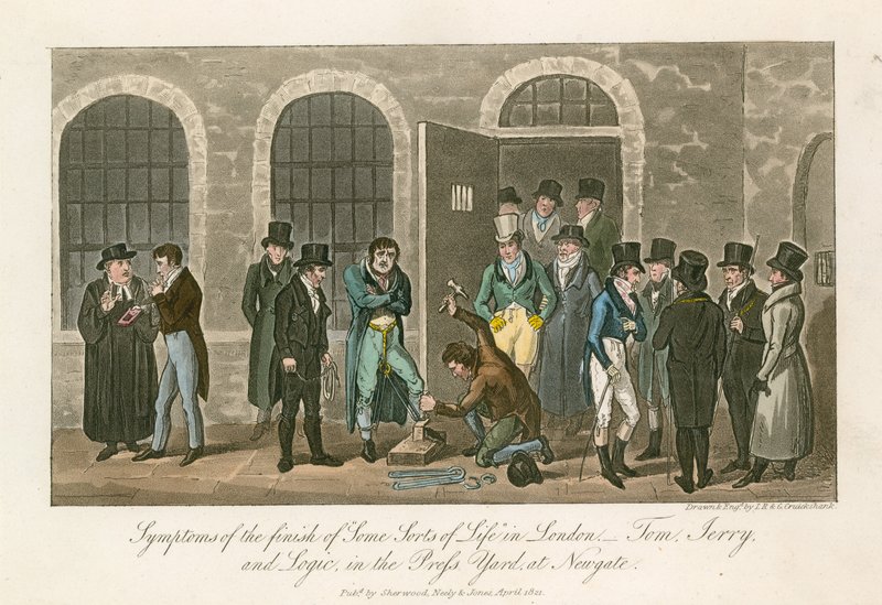 Symptome des Endes einiger Lebensarten in London - Tom, Jerry und Logic im Press Yard im Newgate-Gefängnis von English School