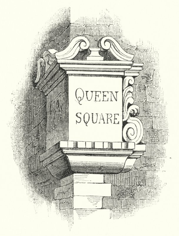 Schilder für Straßenecken, Queen Square (Gravur) von English School