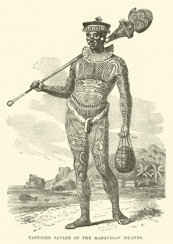 Tätowierter Wilder der Marquesas-Inseln von English School