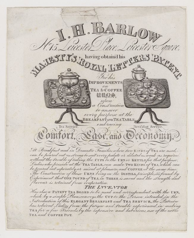 Teekannenhersteller, I H Barlow, Visitenkarte von English School