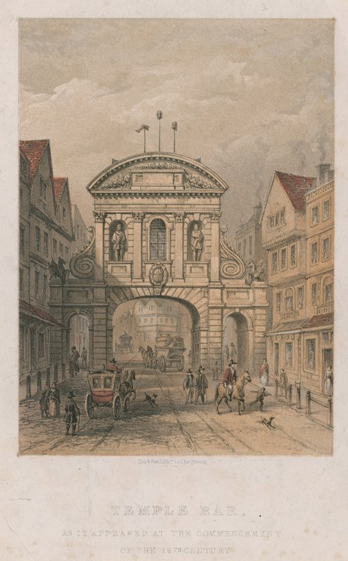Temple Bar zu Beginn des 18. Jahrhunderts von English School