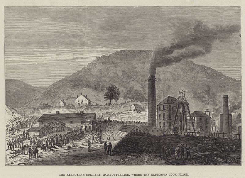 Die Abercarne-Kohlenmine, Monmouthshire, wo die Explosion stattfand (Gravur) von English School