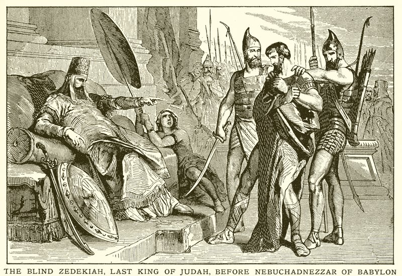 Der blinde Zedekia, letzter König von Juda, vor Nebukadnezar von Babylon von English School