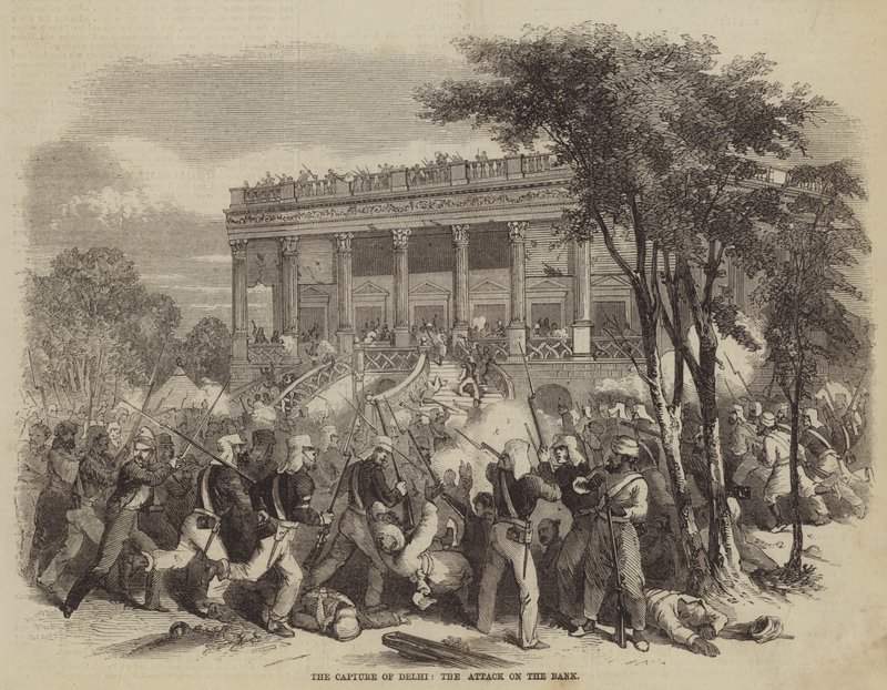 Die Eroberung von Delhi, der Angriff auf die Bank (Stich) von English School