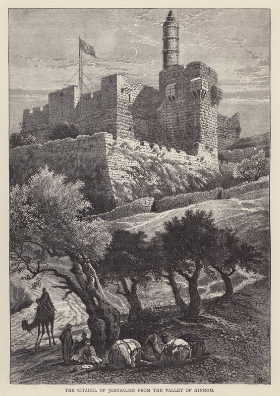 Die Zitadelle von Jerusalem vom Tal Hinnom (Gravur) von English School