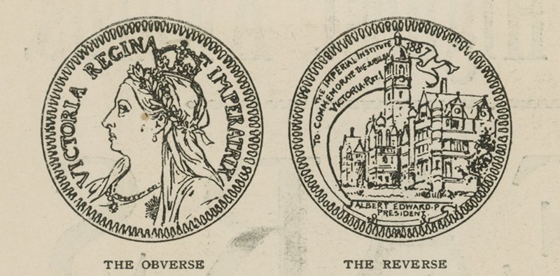 Die Gedenkmedaille, die Ihrer Majestät vom Prinzen von Wales als Präsident des Imperial Institute am Tag der Eröffnungszeremonie überreicht wurde von English School