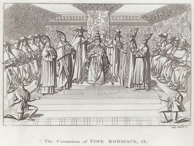 Die Krönung von Papst Bonifatius IX. von English School