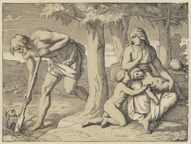 Das Verhängnis der Arbeit, nach dem Fall (Gravur) von English School