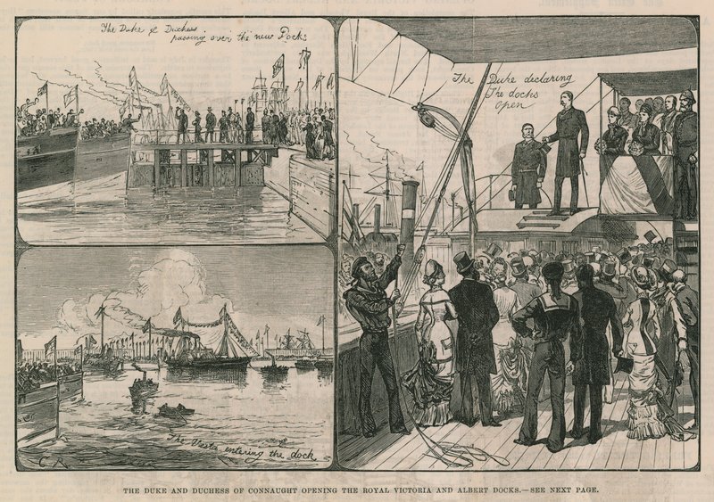 Der Herzog und die Herzogin von Connaught eröffnen die Royal Victoria und Albert Docks von English School