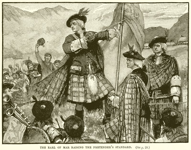 Der Earl of Mar erhebt das Banner des Prätendenten von English School