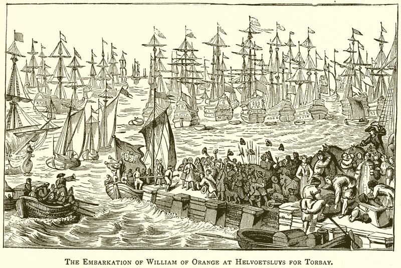Die Einschiffung von Wilhelm von Oranien in Helvoetsluys nach Torbay von English School