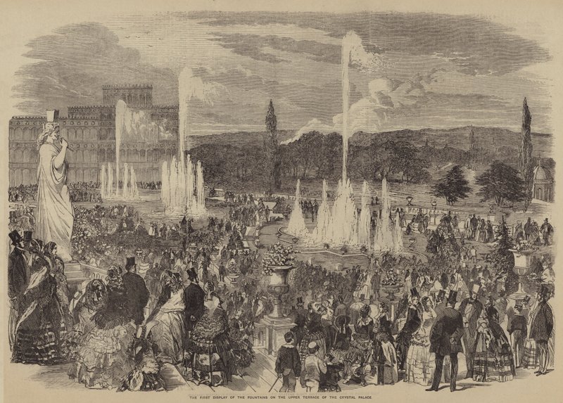 Die erste Vorführung der Brunnen auf der oberen Terrasse des Kristallpalastes von English School