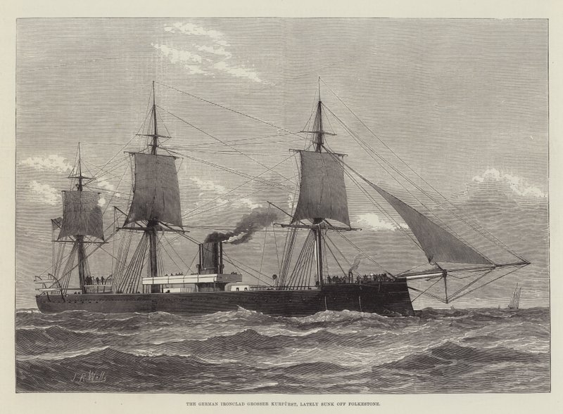 Das deutsche Panzerschiff Grosser Kurfürst, kürzlich vor Folkestone gesunken von English School