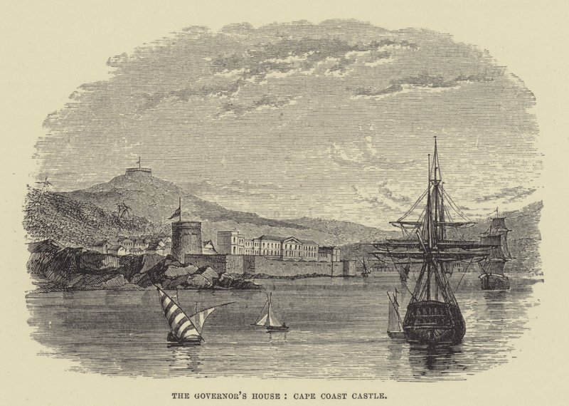 Das Gouverneurshaus, Cape Coast Castle (Gravur) von English School