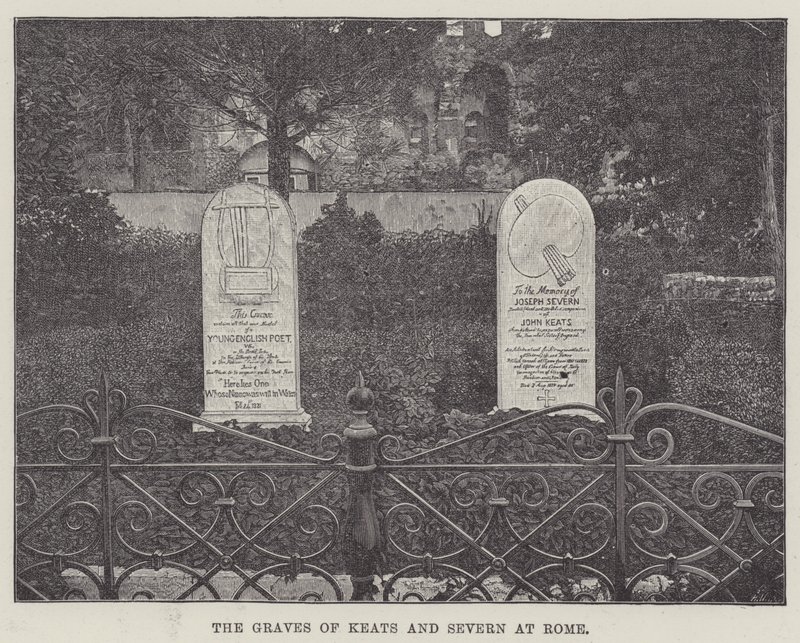 Die Gräber von Keats und Severn in Rom (Gravur) von English School