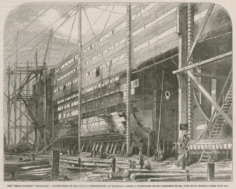 Das Dampfschiff Great Eastern; Bau des zentralen Abteils in Millwall von English School