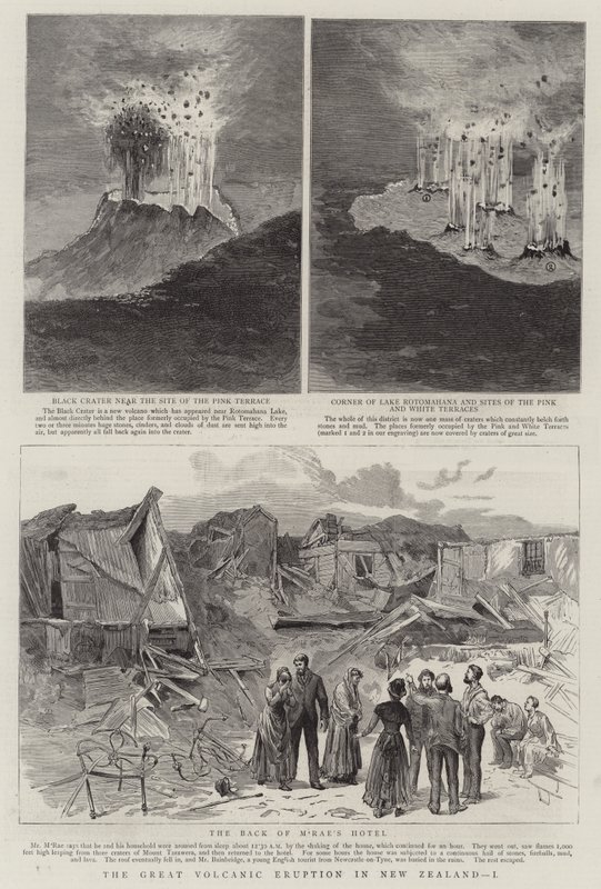 Der große Vulkanausbruch in Neuseeland, I (Gravur) von English School
