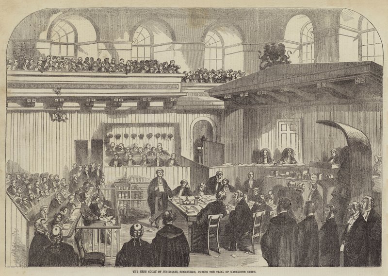 Der Oberste Gerichtshof von Justiciary, Edinburgh, während des Prozesses gegen Madeleine Smith von English School