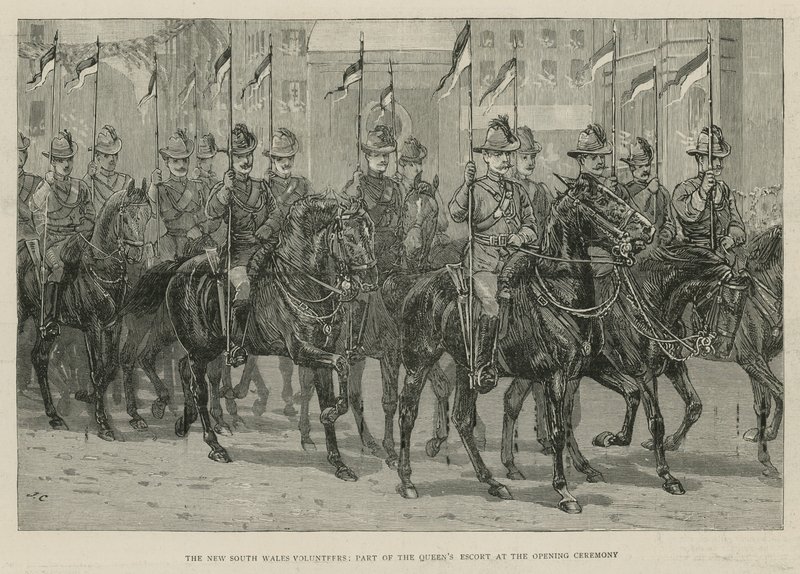Das Imperial Institute: Die New South Wales Volunteers, Teil der Eskorte der Königin bei der Eröffnungszeremonie von English School