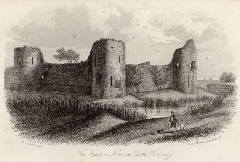 Das Innere oder Normannische Schloss in Pevensey von English School
