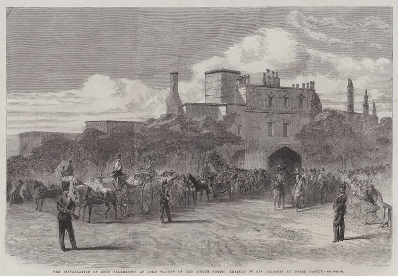 Die Installation von Lord Palmerston als Lord Warden der Cinque Ports, Ankunft seiner Lordschaft im Dover Castle (Stich) von English School